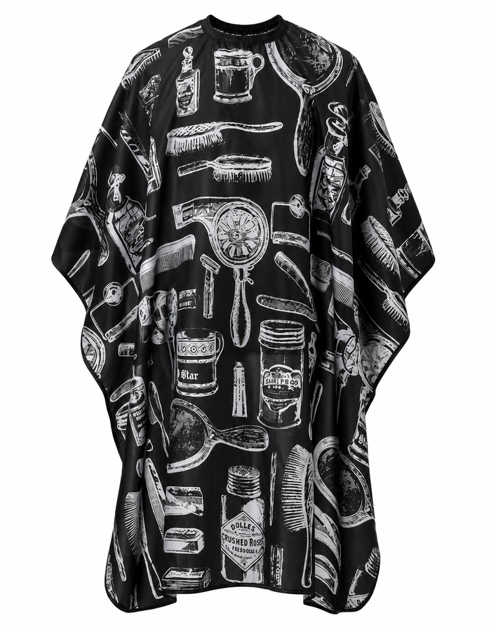 Barber Cape "Tool Print" - Black