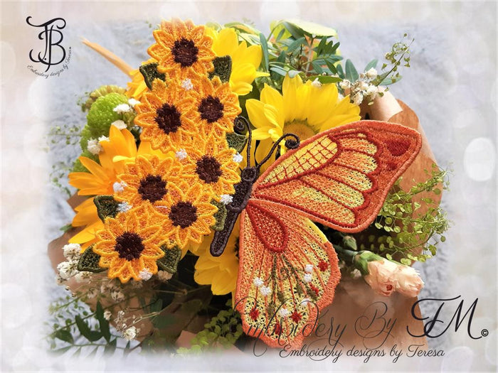 Butterfly with sunflowers / 5x7 hoop