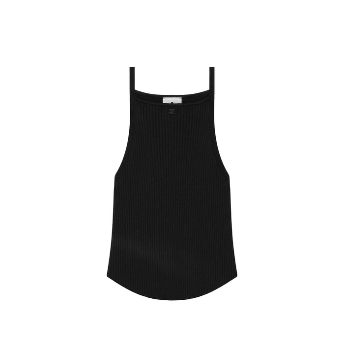 courrèges CIRCLE RIB KNIT TOP, Black