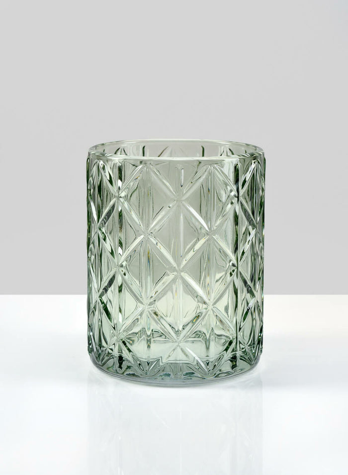 Diamond Etched Green Glass Vase