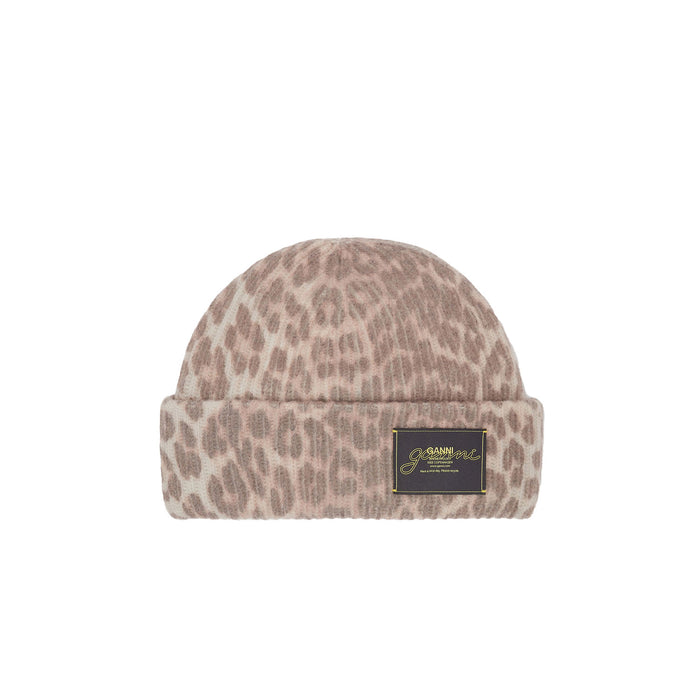 Ganni A6658 PRINTED LEOPARD BEANIE, Leopard