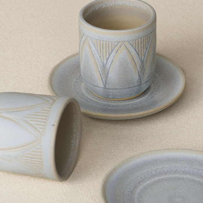 Close-up details of the espresso cup set by Rookwood