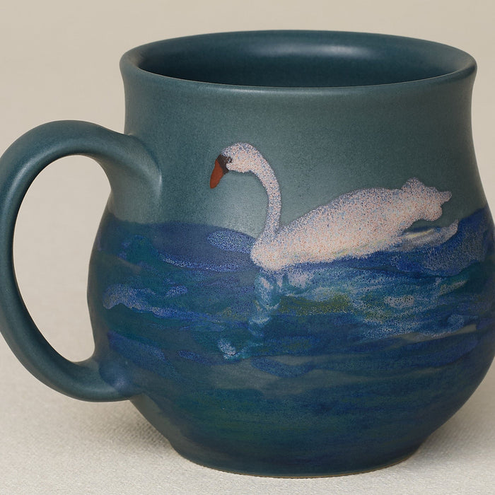 Close-up details of hand-thrown mug by Rookwood