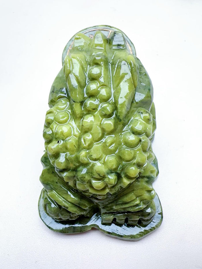 Handmade Carving of Frog With Coin In Jade Stone: Enhancing Home Harmony and Spiritual Protection - Shwasam