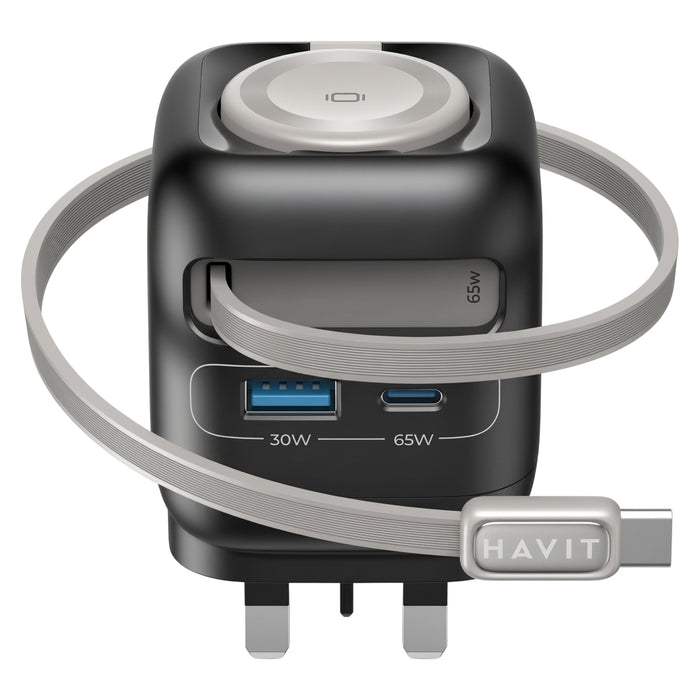 Havit 65W GaN Travel Charger with Stretch Cable & Watch Charger