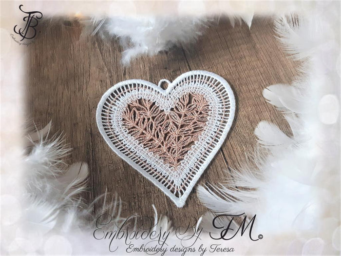 Heart FSL No.3/ bobbin lace / 4x4 hoop/ two variations