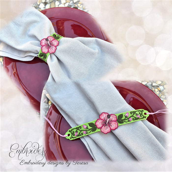 Hibiscus - napkin holder or bracelet?/5x7 hoop/ two sizes