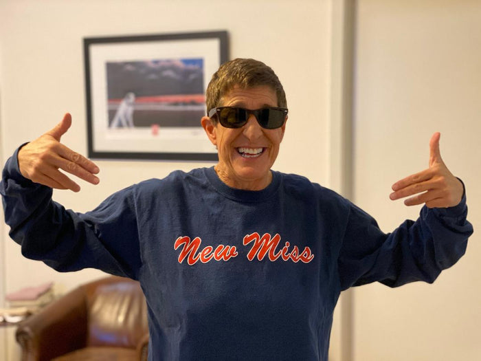 Limited Edition Blue Long Sleeve cotton screen printed "New Miss" shirt