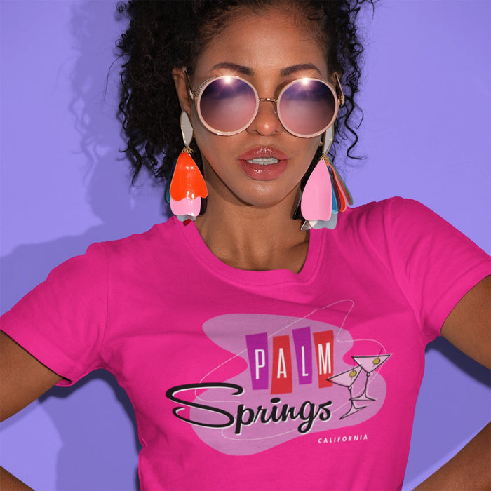 Unisex T-shirt Palm Springs Retro Martini - Fuchsia - Destination PSP