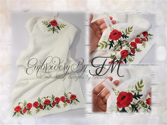 Poppies embroidery designs and towel holder FSL with poppies