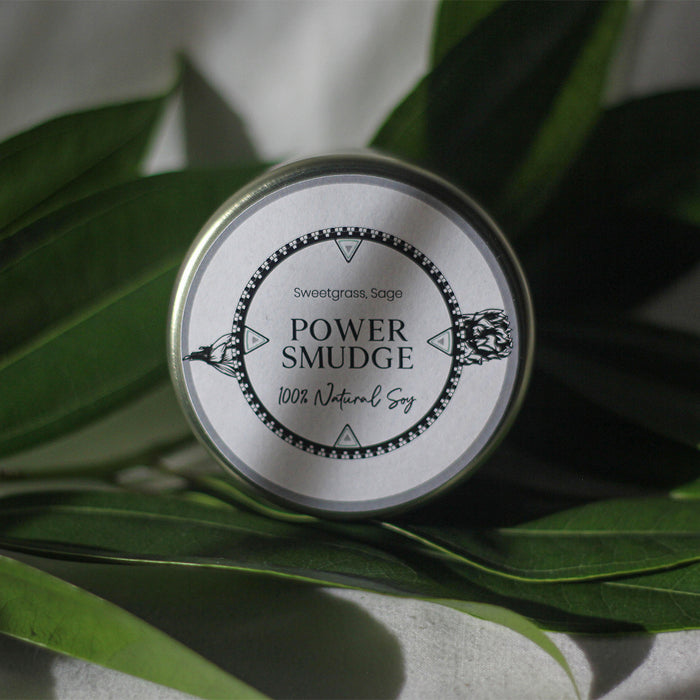 Burning LODGE Soy Candles' Power Smudge emits a light and cleansing smell for your space.