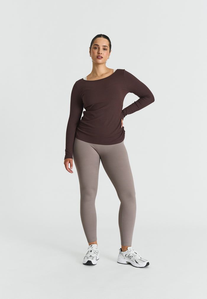 Ribbed Long Sleeve Top Espresso
