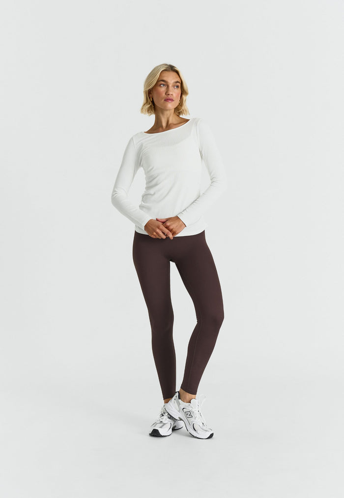 Ribbed Long Sleeve Top Off White