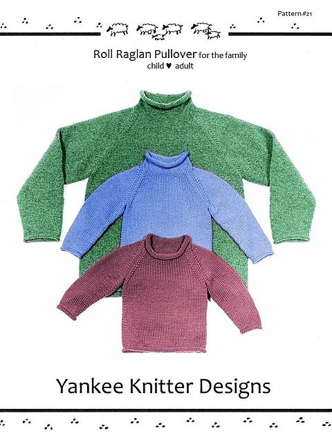 Rolled Raglan for the Family pattern from Yankee Knitter