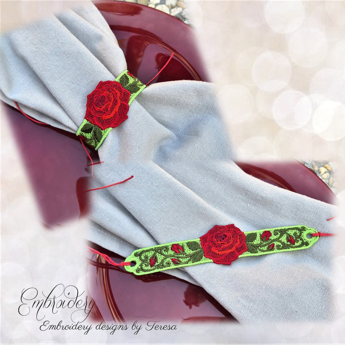 Rose - napkin holder or bracelet?/5x7 hoop/ two sizes