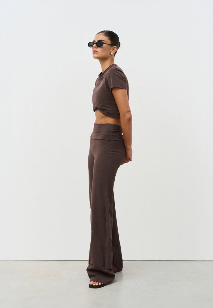 Soft Cotton Foldover Pants - Espresso