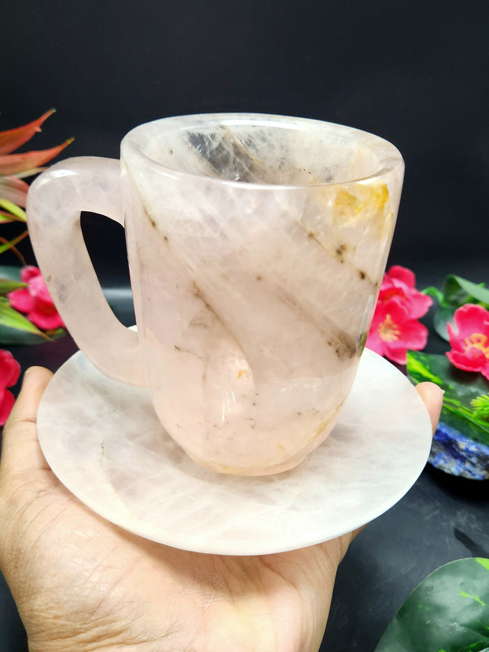 Tea Cup Saucer in amazing Rose Quartz stone - ONLY 1 Cup and 1 Saucer