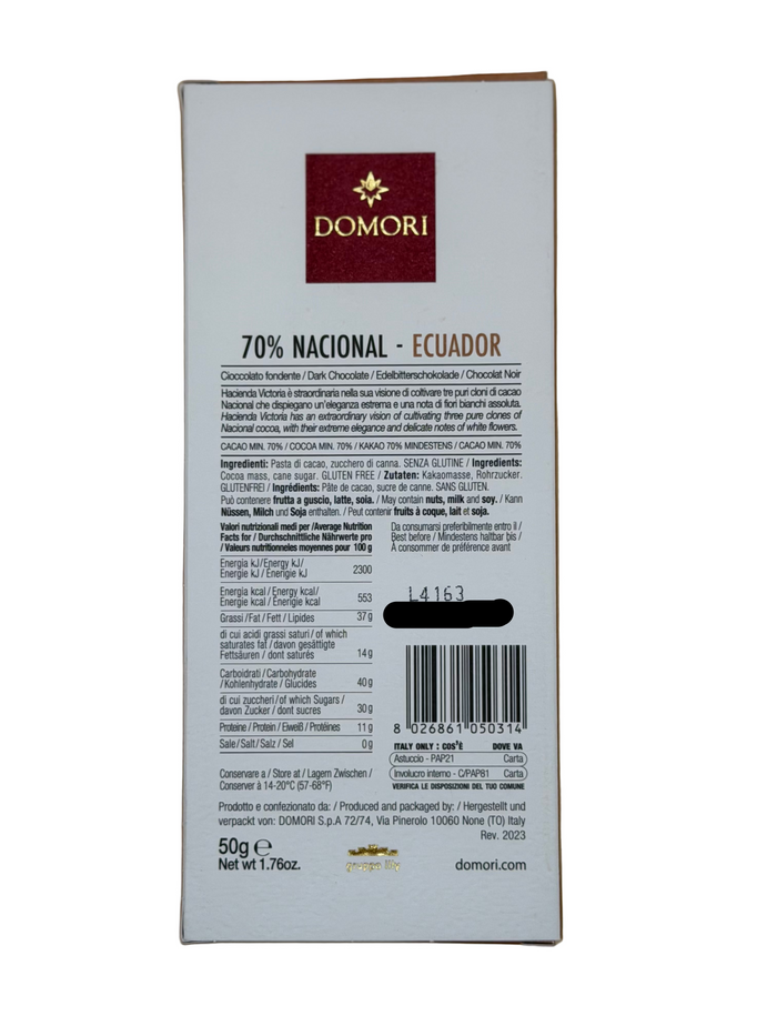 DOMORI 70% Nacional Ecuador Dark Chocolate