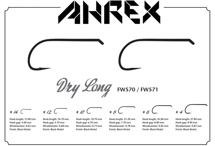 Ahrex FW570 Long Dry Fly Barbed Hook - Spawn Fly Fish - Ahrex Hooks