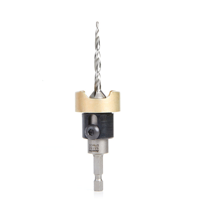 55155 - 82 Deg w Tapered Drill & Adj. Depth Stop w No-Thrust BB, 1/2 Dia x 3/16 Drill Dia x 1/4 Inch Quick Release Hex Shank