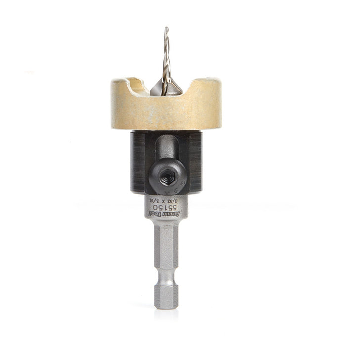 55156 - 82 Deg w Tapered Drill & Adj. Depth Stop w No-Thrust BB 3/8 Dia x 5/64 Drill Dia x 1/4 Inch Quick Release Hex Shank