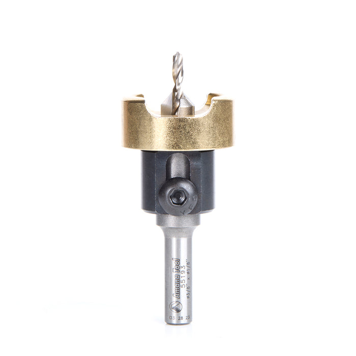 55193 - 82 Deg Countersink w Adj Depth Stop w No-Thrust Ball Bearing, 3/8 Dia x 1/8 Drill Dia x 5/16 Inch Round Shank