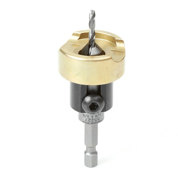 55227 - 82 Deg w Adj. Depth Stop w No-Thrust BB, 3/8 Dia x 1/8 Drill Dia x 1/4 Inch Quick Release Hex Shank