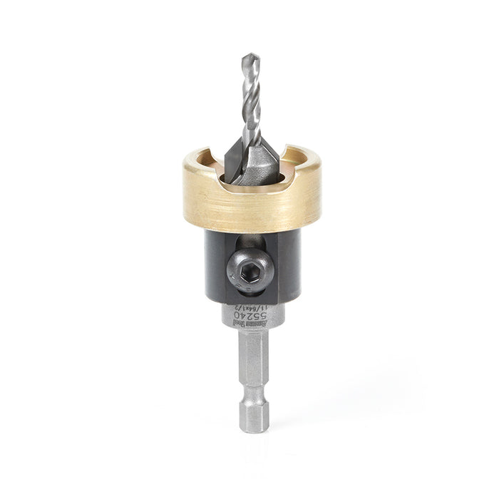 55240 - 82 Deg w Adj. Depth Stop w No-Thrust BB, 1/2 Dia x 11/64 Drill Dia x 1/4 Inch Quick Release Hex Shank