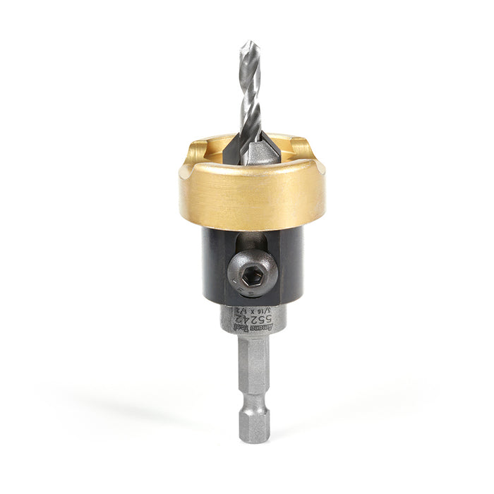 55242 - 82 Deg w Adj. Depth Stop w No-Thrust BB, 1/2 Dia x 3/16 Drill Dia x 1/4 Inch Quick Release Hex Shank