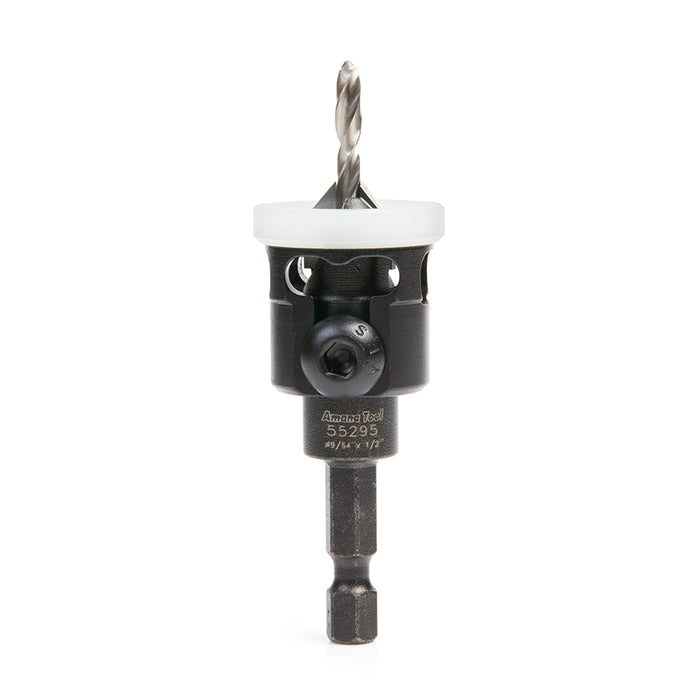 55295 - 82 Deg Countersink w Adj Low Friction Depth Stop, 1/2 Dia x 9/64 Drill Dia x 1/4 Inch Quick Release Hex Shank
