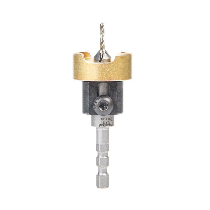 55331 - 82 Deg w Adj. Depth Stop w No-Thrust BB, Hybrid For Festool CENTROTEC® System 3/8 Dia x 3/32 Drill Dia x 1/4 Inch Quick Release Hex Shank