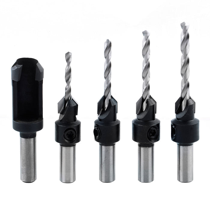 PS-500 5-Piece - Countersink and Steel Plug Cutter Set (Includes Four Drills)