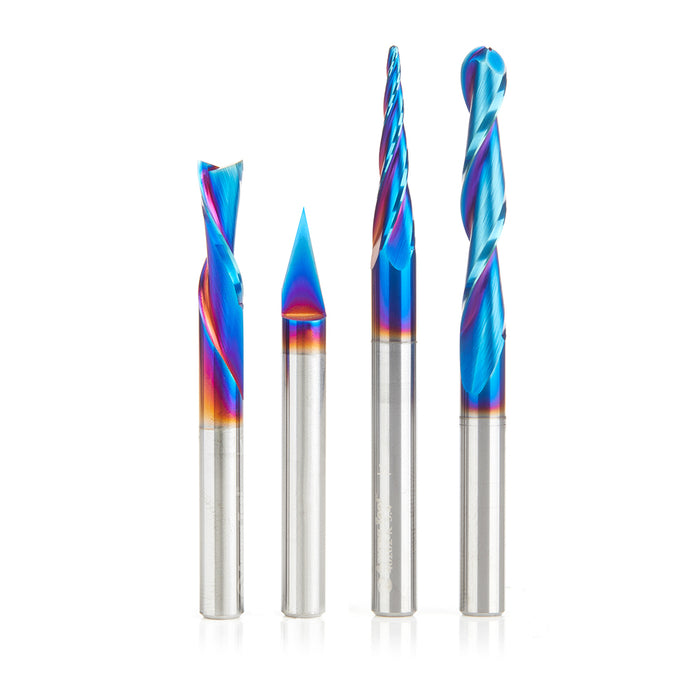 AMS-188-K 4-Pc Solid Carbide Spektra™ Signmaking/Engraving CNC Router Bit Pack, 1/4 Shank