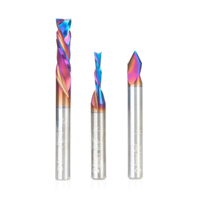 AMS-247-K 3-Pc Solid Carbide Spektra™ Signmaking/Engraving CNC Router Bit Pack, 1/4 Shank
