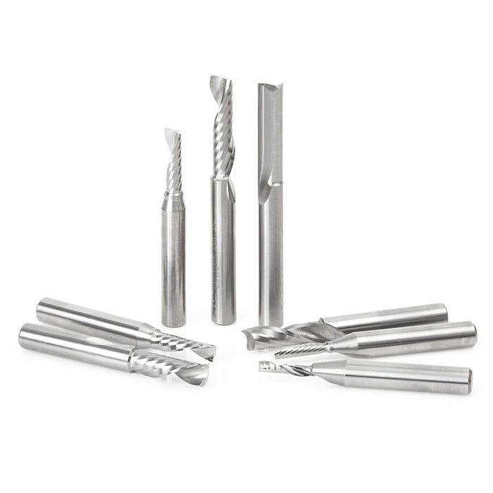 AMS-165 8-Pc Plastic Cutting Solid Carbide Spiral 'O' Flute Collection, 1/4 Inch Shank
