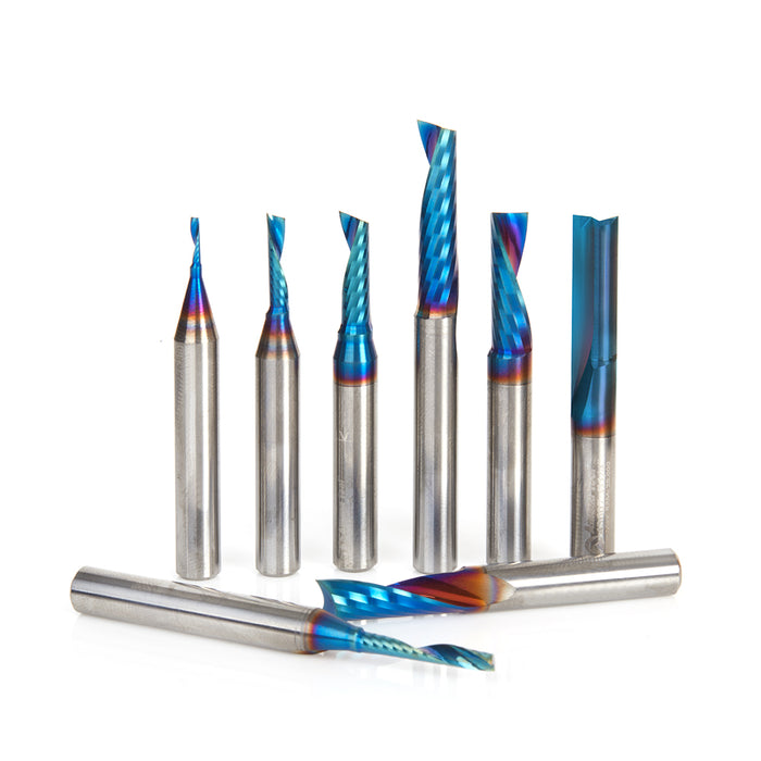 AMS-165-K 8-Pc Spektra™ Plastic Cutting Solid Carbide Spiral 'O' Flute Collection, 1/4 Inch Shank