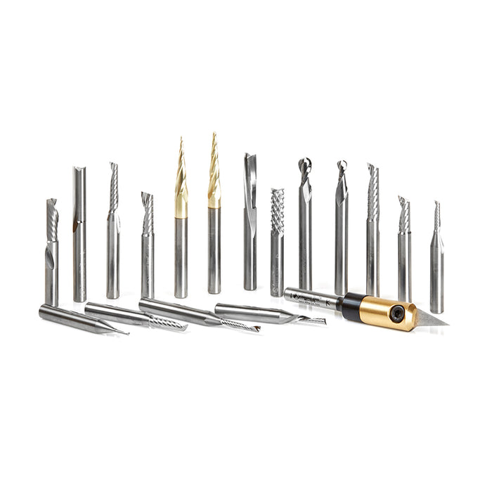 AMS-167 18-Pc Plastic Cutting Solid Carbide Advanced Collection, 1/4 Inch Shank