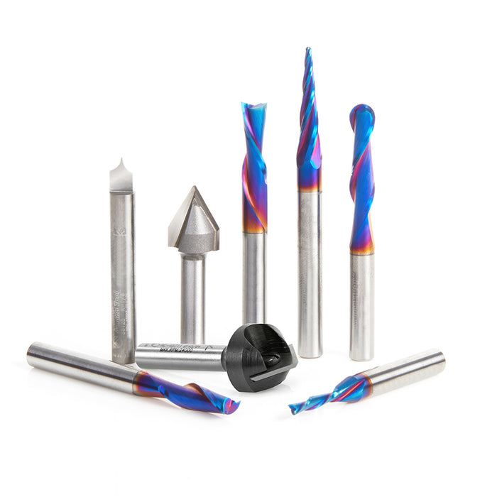 AMS-177-K-B 8-Pc Collection featuring V-Grooves, Point Roundover and Multi-Purpose Spektra™ Bits, 1/4 Shank