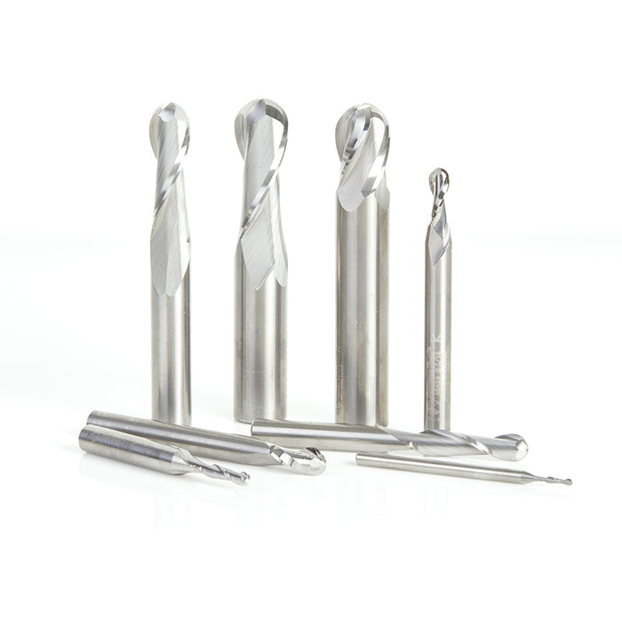 AMS-180 8-Piece Solid Carbide Up-Cut Spiral Ball Nose Collection
