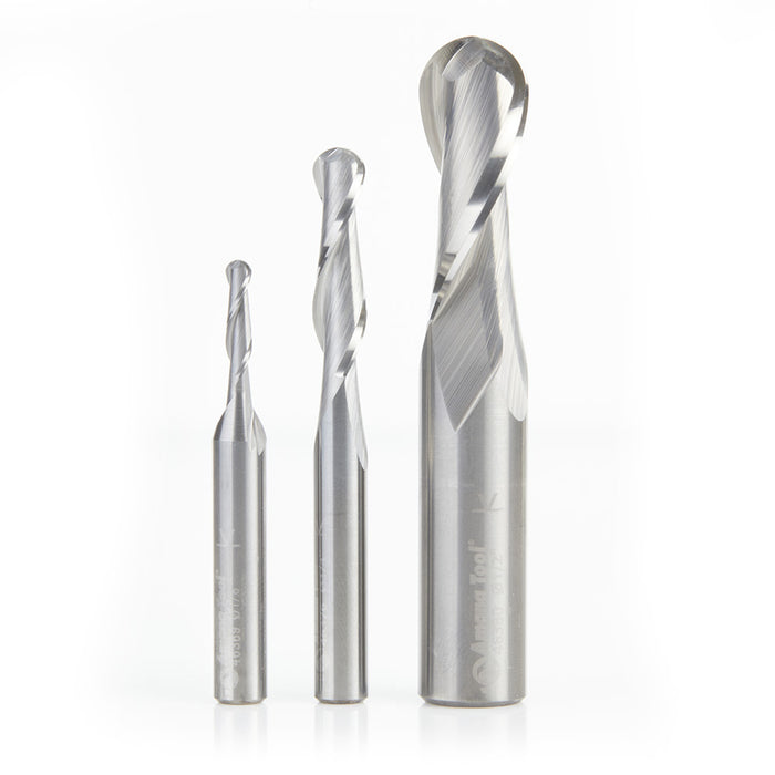 AMS-189 3-Piece Solid Carbide Up-Cut Spiral Ball Nose Router Bit Pack