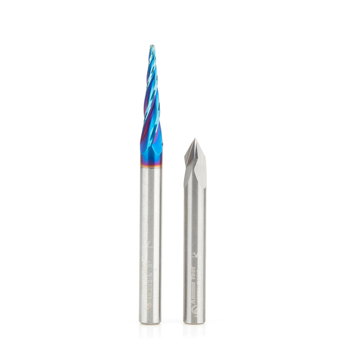 AMS-192 2-Pc Solid Carbide Spiral 2D/3D Carving & 60 Deg V-Groove Router Bit Set, 1/4 Inch Shank