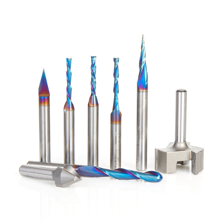 AMS-224 8-Pc Premium CNC Router Bit Set, 1/4 Inch Shank