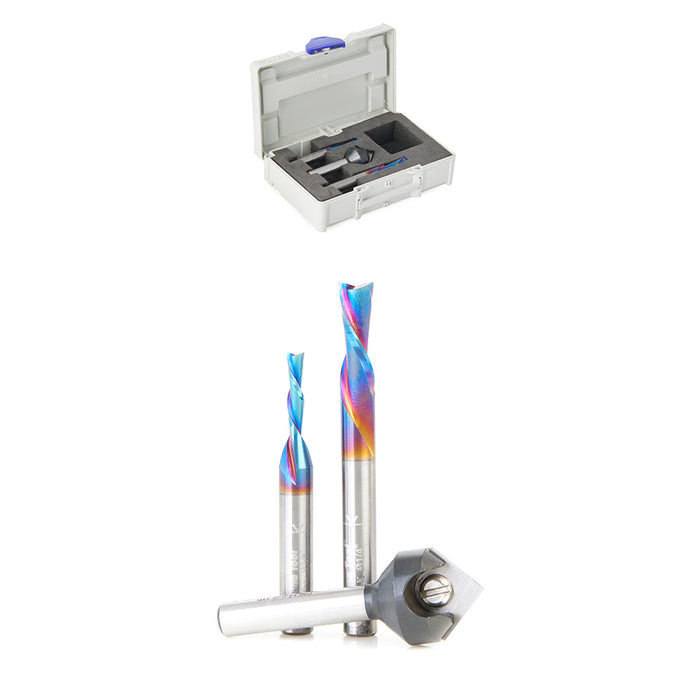 AMS-299-T CNC 3-Pc Starter Set, 1/4 Inch Shank, Packed In Tanos Systainer Plastic Case