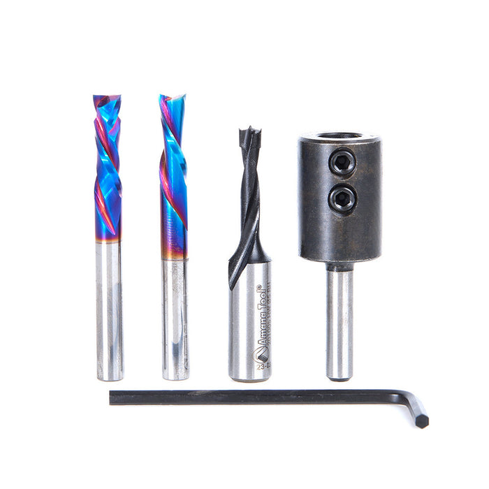 AMS-334 4-Piece CNC Cabinet Making w 1/4 Inch Dia Shelf Pins Router Bit Pack, 1/4 Inch Shank