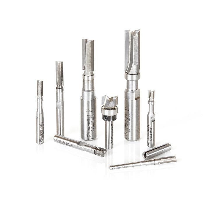 AMS-600 8-Pc Flush Trim Plunge Template w Upper Ball Bearing Guide Collection, 1/8, 1/4 & 1/2 Inch Shank