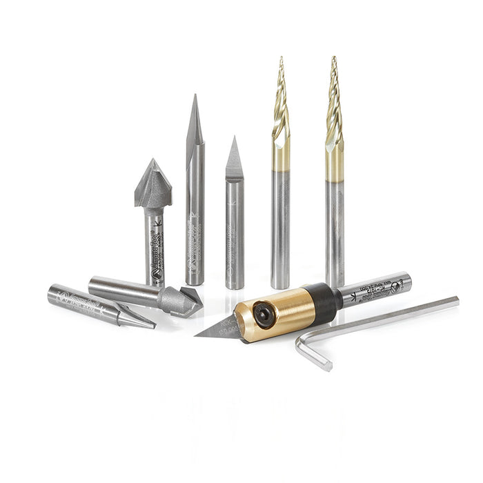 #option_ AMS-128 8-Pc 'V' Carving Collection, 1/4 Inch Shank