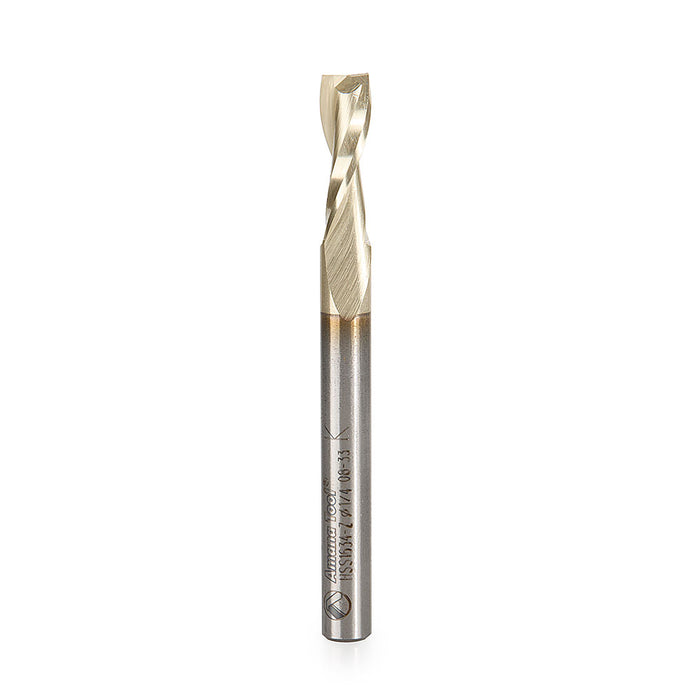 HSS1634-Z - Double Flute Spiral 1/4 Dia x 3/4 x 1/4 Inch Shank Up-Cut ZrN Coated