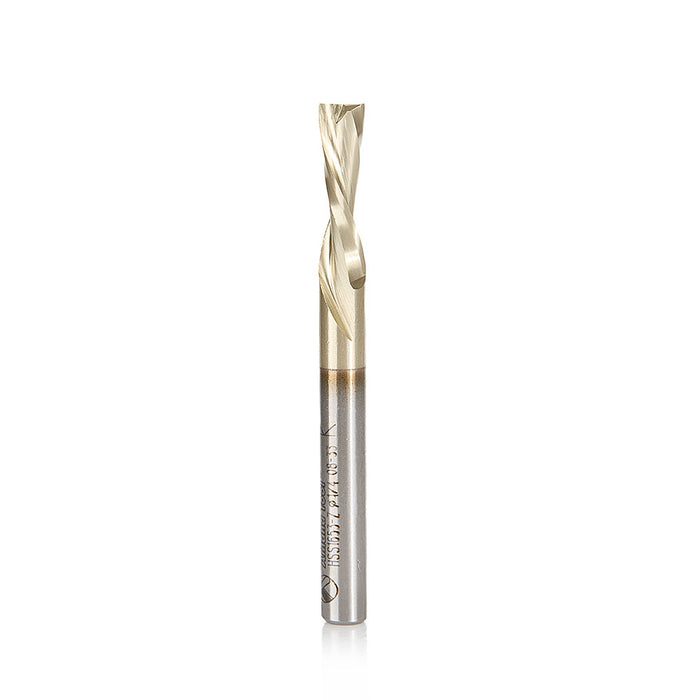 HSS1653-Z - Double Flute Spiral 1/4 Dia x 3/4 x 1/4 Inch Shank Down-Cut ZrN Coated