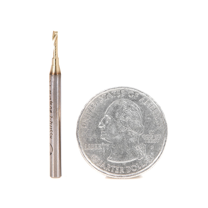 HSS1712-Z - Spiral 'O' Single Flute 1/16 Dia x 1/4 x 1/8 Inch Shank Up-Cut ZrN Coated