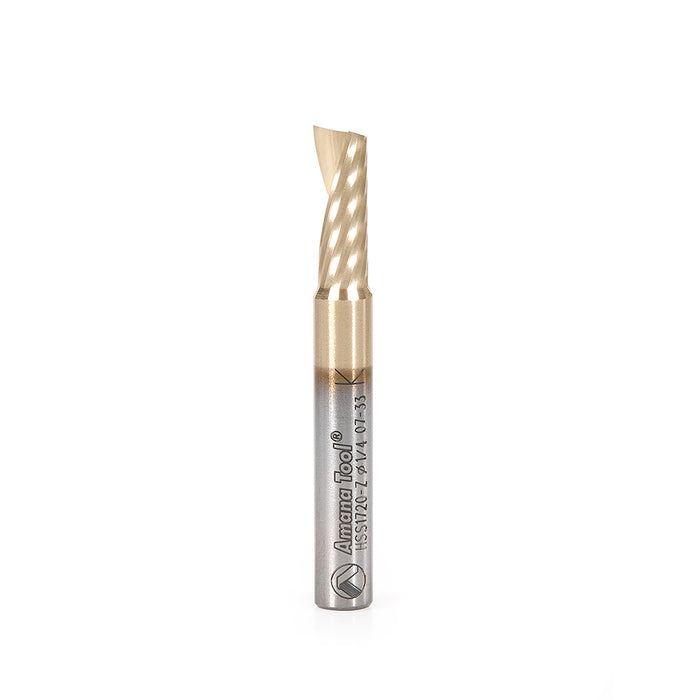 HSS1720-Z - Spiral 'O' Single Flute 1/4 Dia x 5/8 x 1/4 Inch Shank Up-Cut ZrN Coated